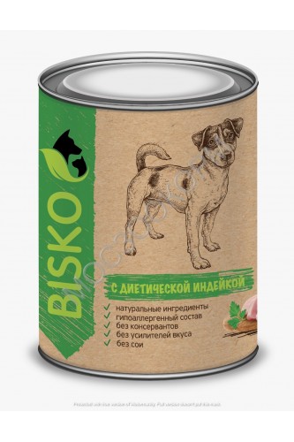 Консервы для собак BISKO с диетической индейкой 750 гр